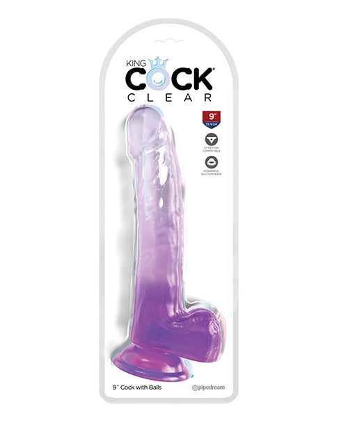 King Cock Clear 9" Cock w/Balls - Purple by King Cock