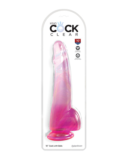 King Cock Clear 10" Cock w/Balls - Pink by King Cock