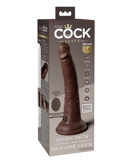 King Cock Elite 7" Dual-Density Vibrating Silicone Cock with Remote - Brown