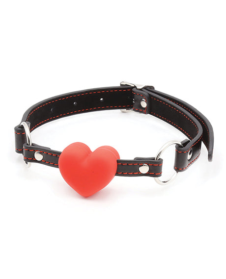 Plesur Heart Ball Gag — Black with Red Hearts