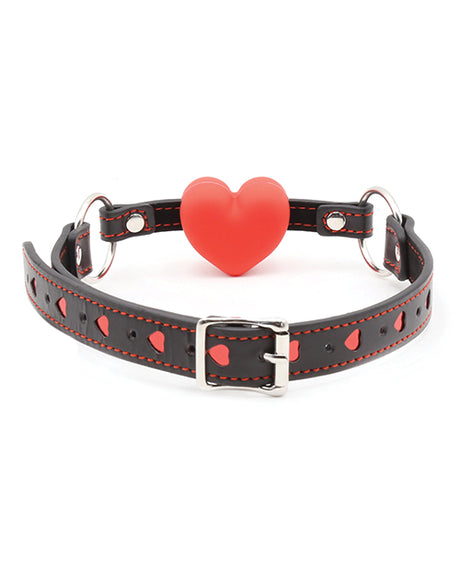 Plesur Heart Ball Gag — Black with Red Hearts