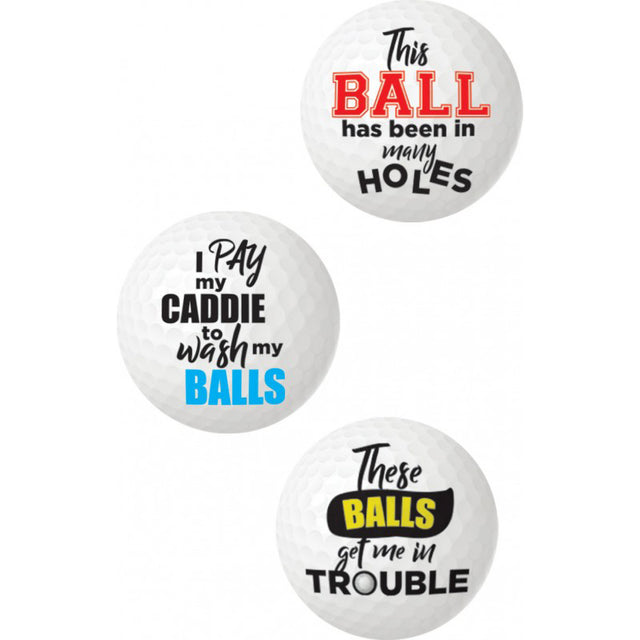 Hott Products Balls Deep Novelty Golf Balls — Assorted Slogans, 3-Pack - HTP3735