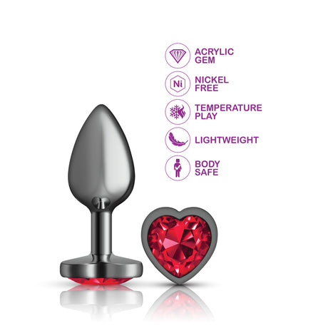 Deep Red Heart Gem Gunmetal Metal Plug - Lg