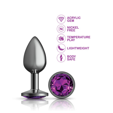 Purple Round Gem Gunmetal Metal Plug - Md