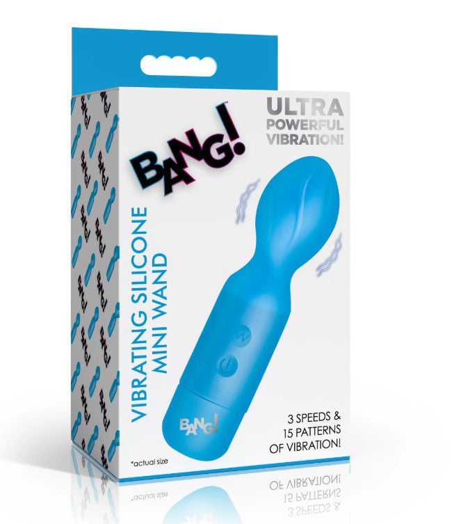 XR Brands Bang! Silicone Mini Wand, 18-Function — Blue, 4.6in - BNG-AH883-BL