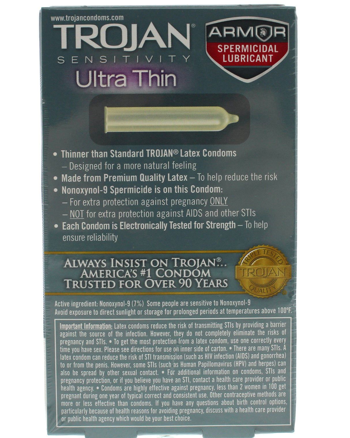 Paradise Marketing Trojan Sensitivity Ultra Thin Armor Spermicidal Condoms, 12 Pack - TJ92742