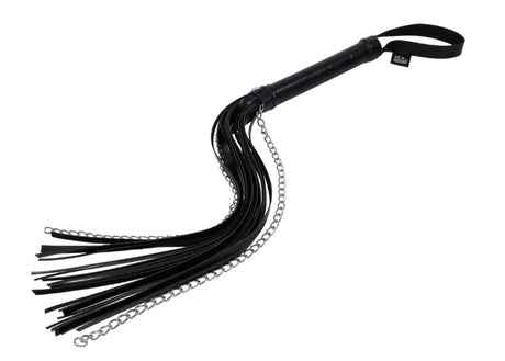 Sportsheets Shadow Chain Flogger — Faux Leather & Chain Falls, Black - SS10307