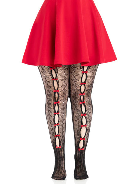 Leg Avenue Plus Sweetheart Striped Tights Black/Red - LA-9733XBRD1X2