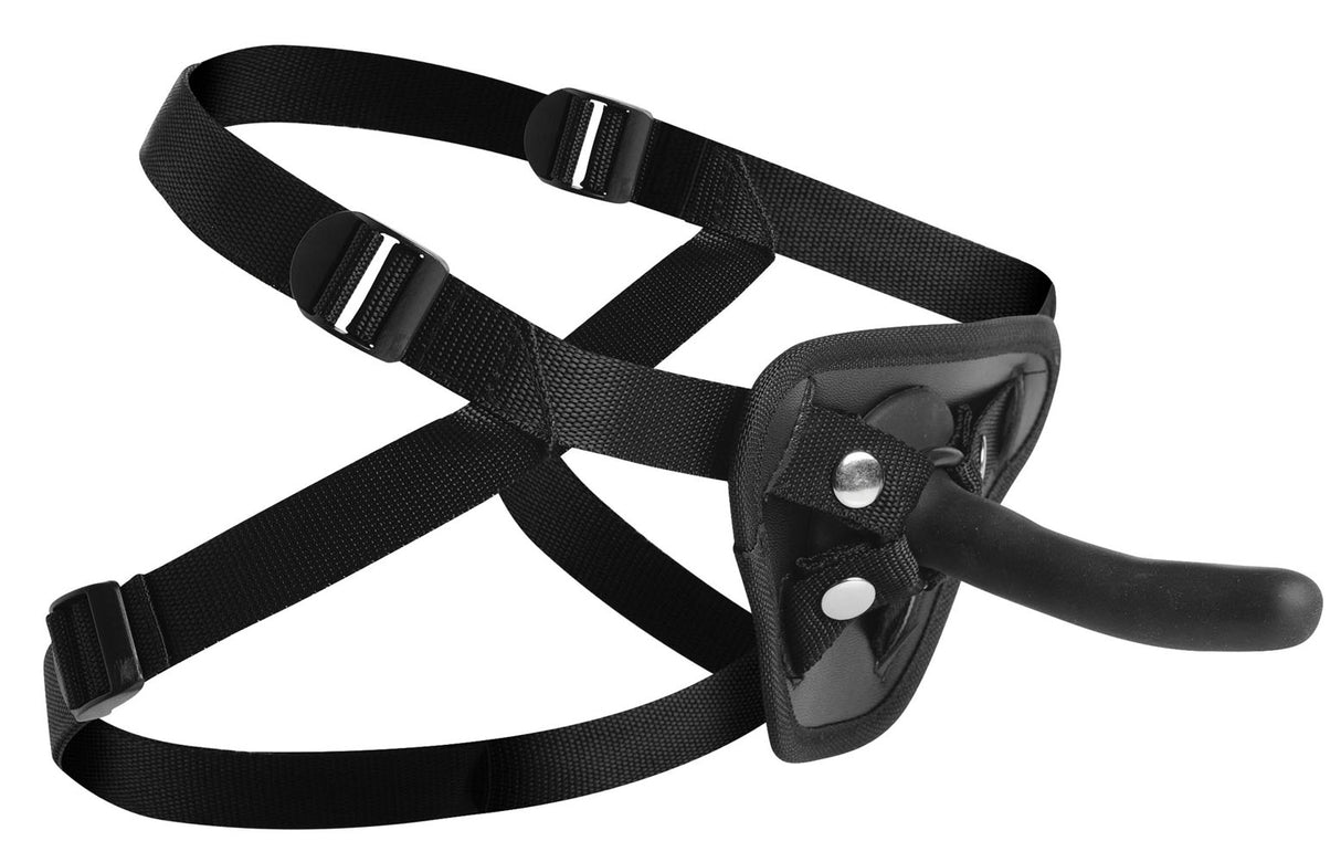 XR Brands Pegged Strap-On Dildo with Adjustable Harness — Black - SU-AF186