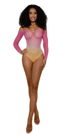 Dreamgirl Ombre Net Bodystocking, One Size Tropical Peach - DG-14092TPOS