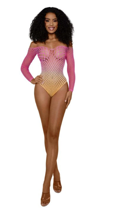 Dreamgirl Ombre Net Bodystocking, One Size Tropical Peach - DG-14092TPOS