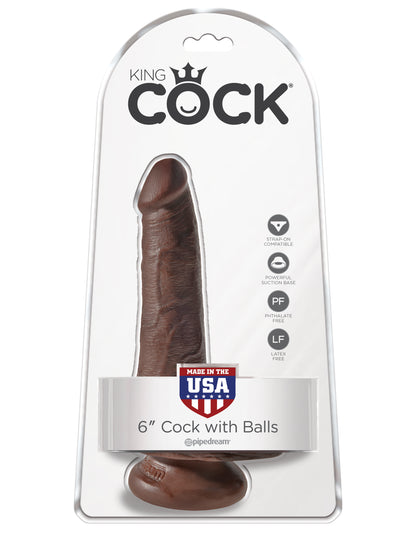 King Cock 6 Inch Cock With Balls - Brown