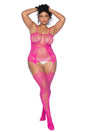 Mapale Curvy Aria Fishnet Body Stocking — Size X, Pink - GE-1105XNPOS