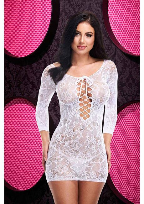 Lapdance Off-the-Shoulder Mini Dress — One Size, White - X-LC-74WHT