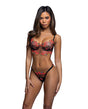 Midnight Rose Multicolor Floral Embroidered Lace Bralette w/Thong - Black/Hot Pink MD by Roma Confidential