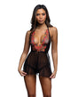 Midnight Rose Multicolor Floral Embroidered Lace Baby Doll - Black/Hot Pink XL by Roma Confidential