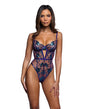 Electric Shimmer Metallic Two-Tone Floral Embroidered Lace & Satin Teddy - Violet XS by Roma Confidential