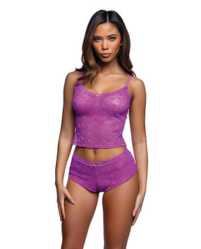 Lacy Lounger Floral Lace Camisole w/Matching Shorts - Fuchsia L/XL by Roma Confidential