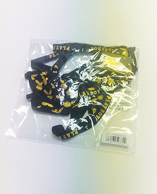 Playboy Gold Foil Mesh & Satin Bralette w/Thong 2 pc Set - Black/Gold LG by Playboy by Roma