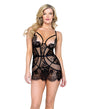 Femme Fatale Scalloped Eyelash Lace & Mesh Chemise & Thong Black LG by Roma Confidential