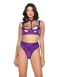 Bondage Stripe Demi Cup Underwire Bra & Panty Purple XL by Roma Confidential