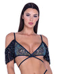 Sequin Fishnet Fringe Top - Black/Multi LG by Roma Confidential