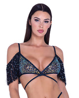 Sequin Fishnet Fringe Top - Black/Multi MD by Roma Confidential
