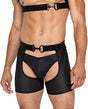 Master Chaps w/Hook & Ring Closure & Rear Cut Out (Thong Not Included) - Black MD by Roma Confidential