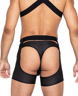 Master Chaps w/Hook & Ring Closure & Rear Cut Out (Thong Not Included) - Black MD by Roma Confidential