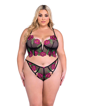 Peony Paradise Underwire Bralette & G-String - Black 1X by Roma Confidential