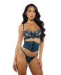 Eden Scalloped Eyelash Lace & Wet Look Waspie 3 pc Set - Teal LG by Roma Confidential
