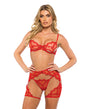 Baroque Heart Embroidered Lace 3 pc Chaps Set - Red XL by Roma Confidential