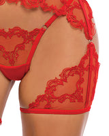 Baroque Heart Embroidered Lace 3 pc Chaps Set - Red XL by Roma Confidential