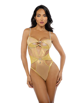 Gilded Beauty Metallic Shimmer Mesh Teddy w/Rhinestone Accents - Gold SM by Roma Confidential
