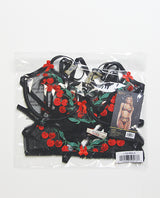 Cherry Delight Embroidered Lace and Mesh Underwire Bra w/Garter & G-String 3 pc Set - Black LG by Roma Confidential