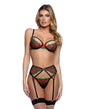Cherry Delight Embroidered Lace and Mesh Underwire Bra w/Garter & G-String 3 pc Set - Black XL by Roma Confidential