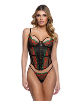 Cherry Delight Embroidered Underwire Corset w/G-String - Black XL by Roma Confidential