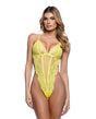Kiss & Bloom Floral Eyelash Lace and Mesh Teddy - Yellow LG by Roma Confidential