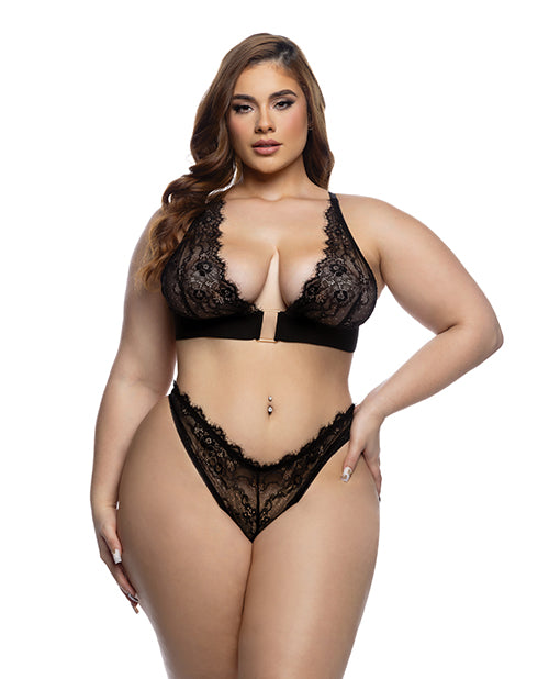 Fever Dream Chantilly Eyelash Lace and Stretch Satin Bralette w/Thong - Black 1X by Roma Confidential