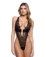 Fever Dream Chantilly Eyelash Lace and Stretch Satin Teddy - Black SM by Roma Confidential