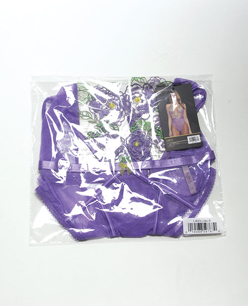 Peony Blossom Embroidered Halter Top Teddy - Lilac XL by Roma Confidential
