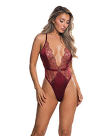 Beaded Belle Metallic Embroidered w/Bead Lace Teddy - Red/Gold SM by Roma Confidential