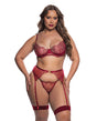 Beaded Belle Metallic Embroidered w/Bead Lace Top, Thong & Garter 3 pc Set - Red 1X by Roma Confidential