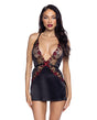 Blossom Beauty Embroidered Rose Lace Babydoll - Black/Red MD by Roma Confidential