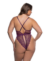 Floral Lace Fetish Teddy - Purple 1X/2X by Roma Confidential