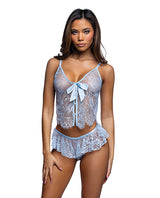 Lace Essentials Lace Camisole w/Ruffle Shorts 2 pc Set - Light Blue S/M by Roma Confidential