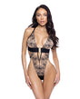 Orchid Blossom Embroidered Teddy - Black/Nude XS by Roma Confidential