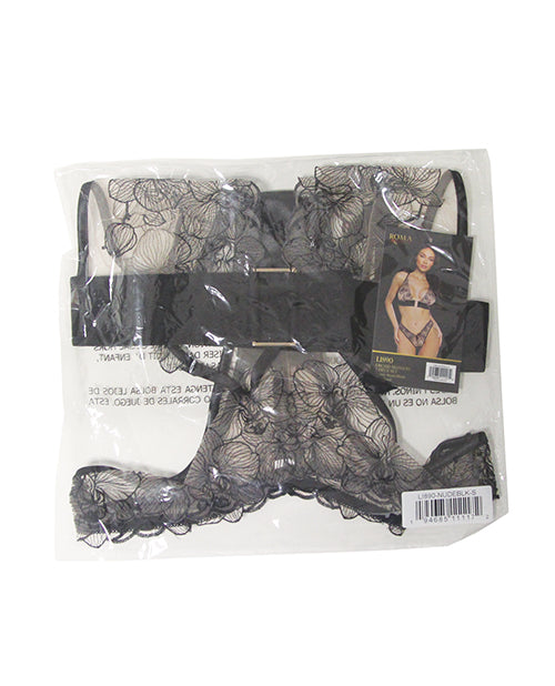 Orchid Blossom Bralette w/Thong 2 pc Set - Black/Nude XL by Roma Confidential