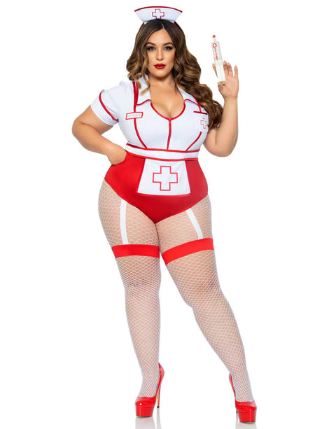 Leg Avenue Plus Nurse Feelgood Costume — 1X/2X, White/Red - LA-87086XWH1X2
