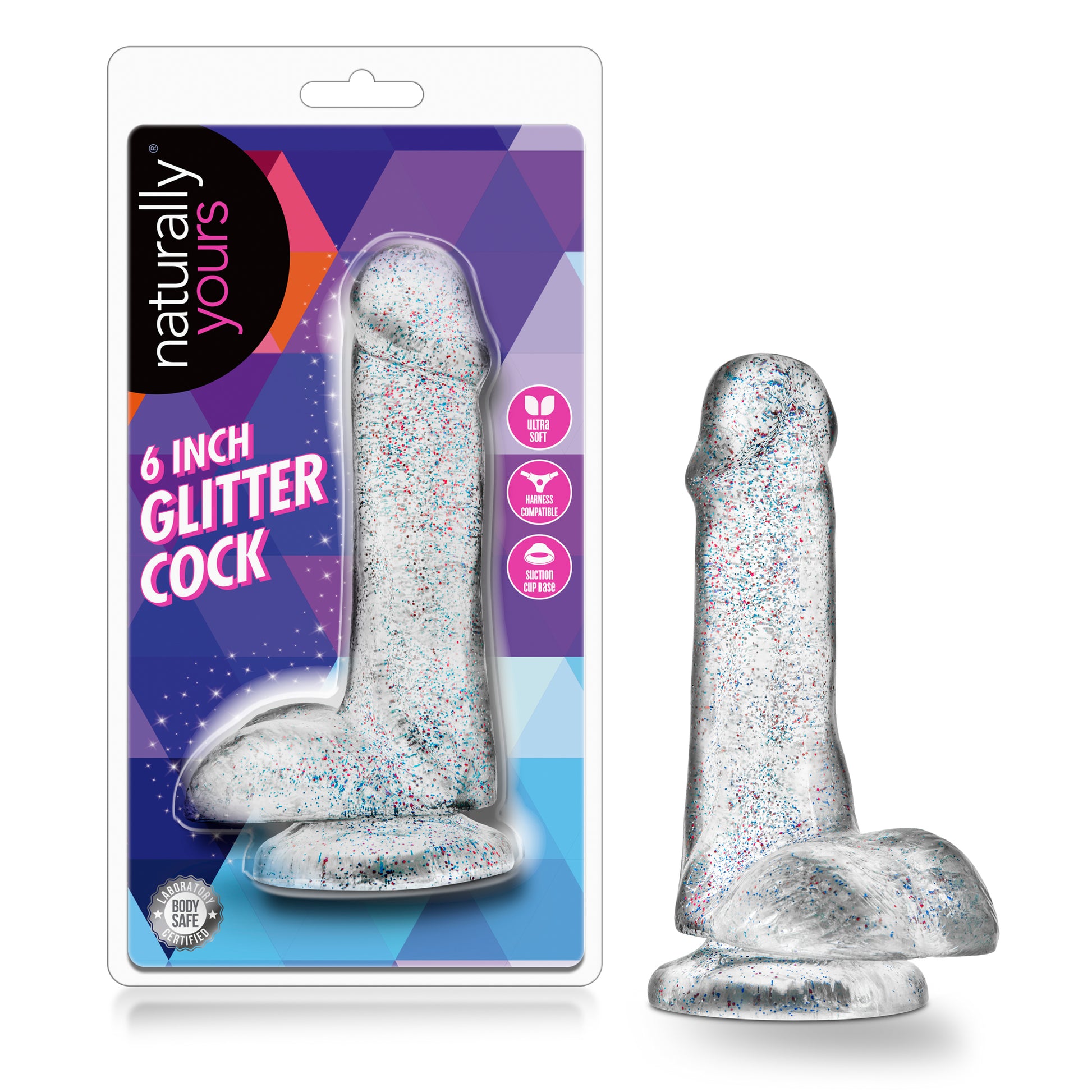 Naturally Yours - 6 Inch Glitter Cock - Sparkling Clear by Blush